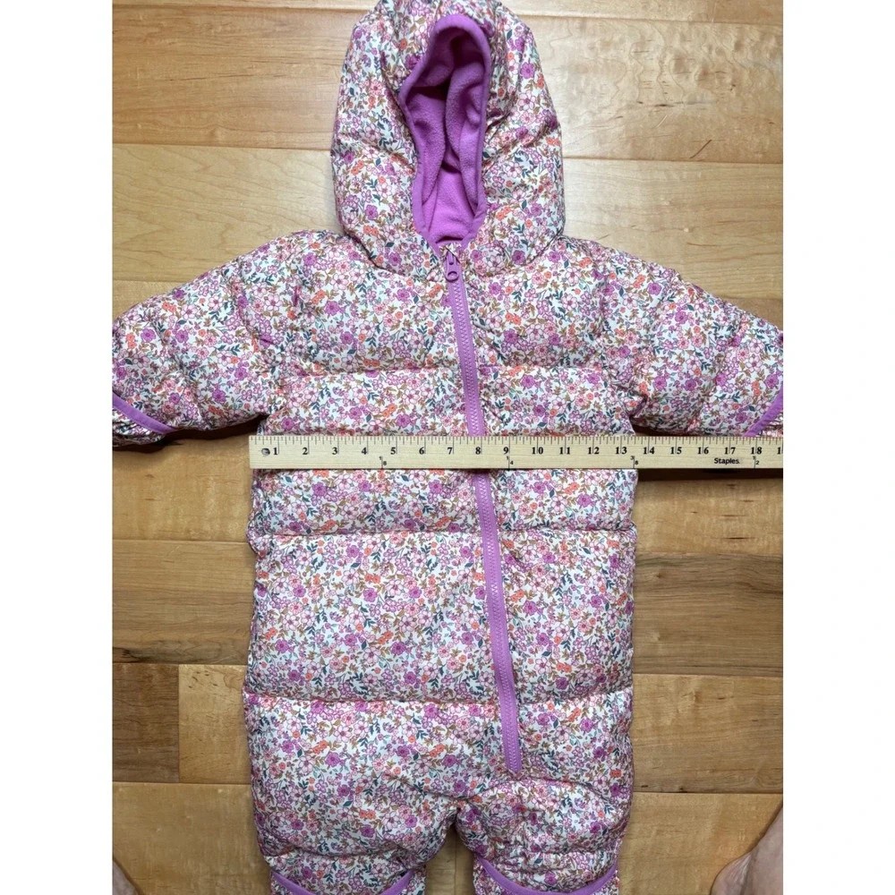 Amazon Essentials Snowsuit Girls 18M Pink Floral Quilted Fleece Lined Bunting